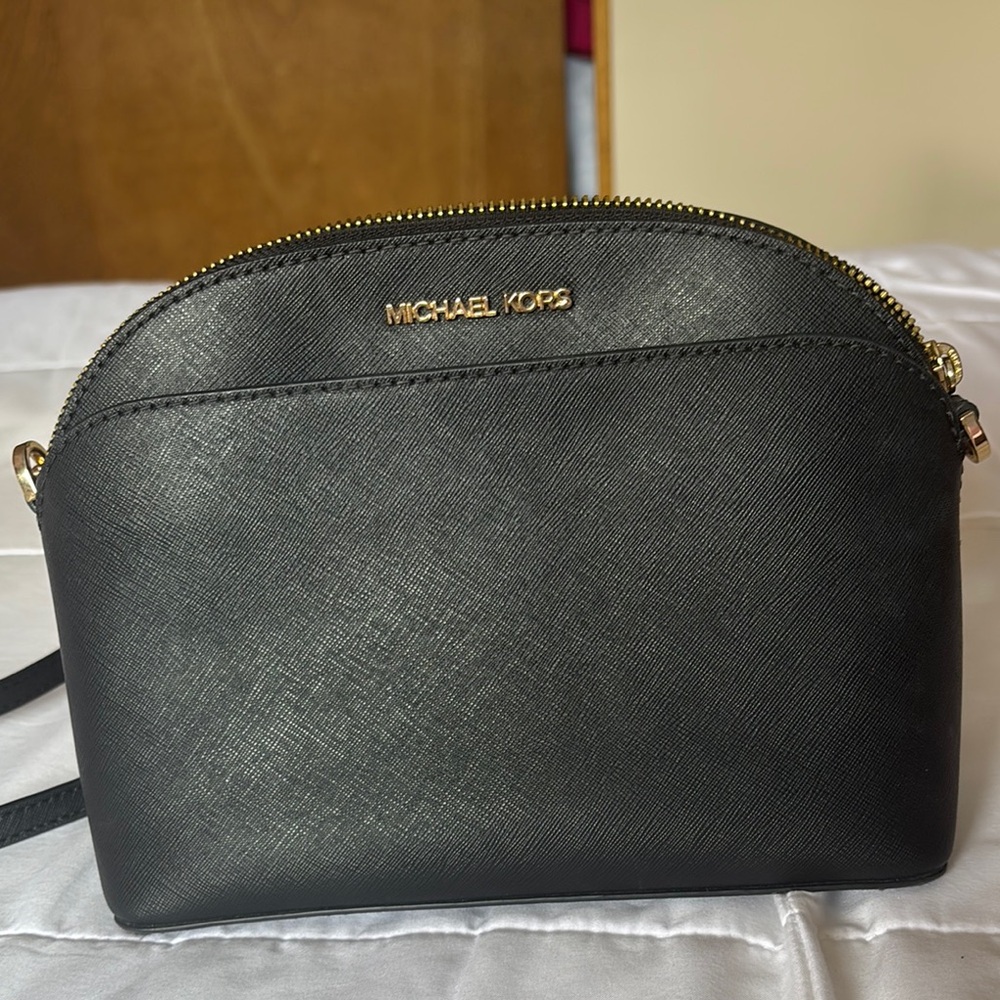 Michael Kors Black Dome Crossbody Bag with Gold Hardware